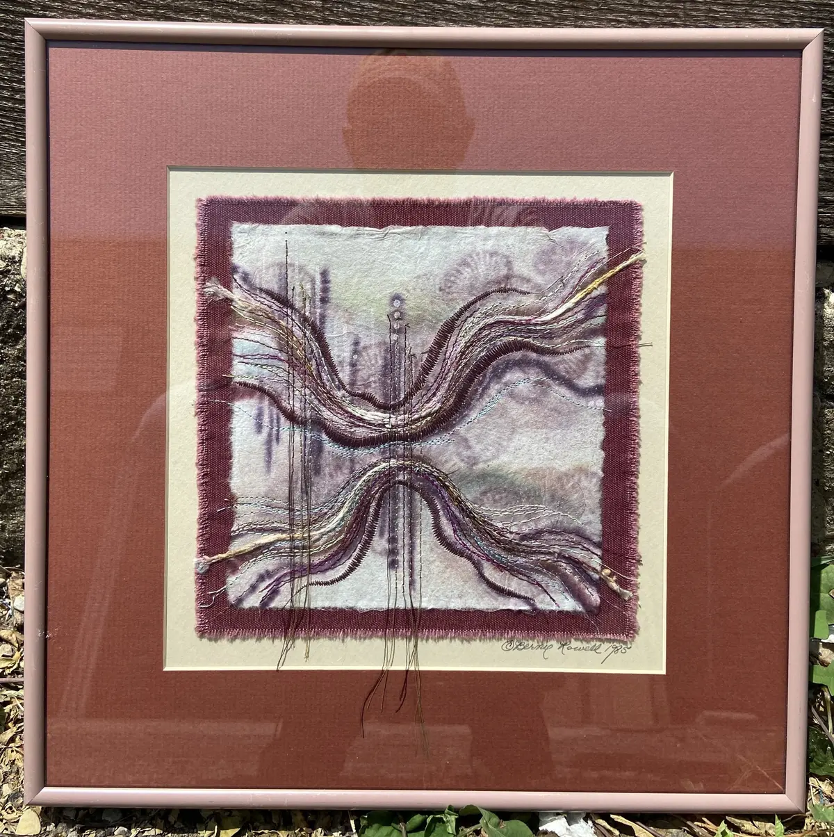 Rust Matte Textile Framed Art Signed Bernie Rowell 1985 1