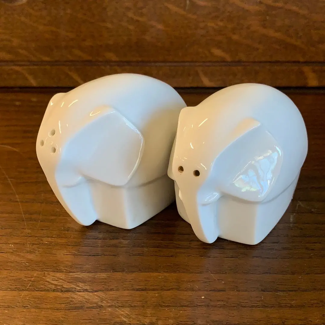 Pair Of White Elephant Salt And Pepper Shakers 1