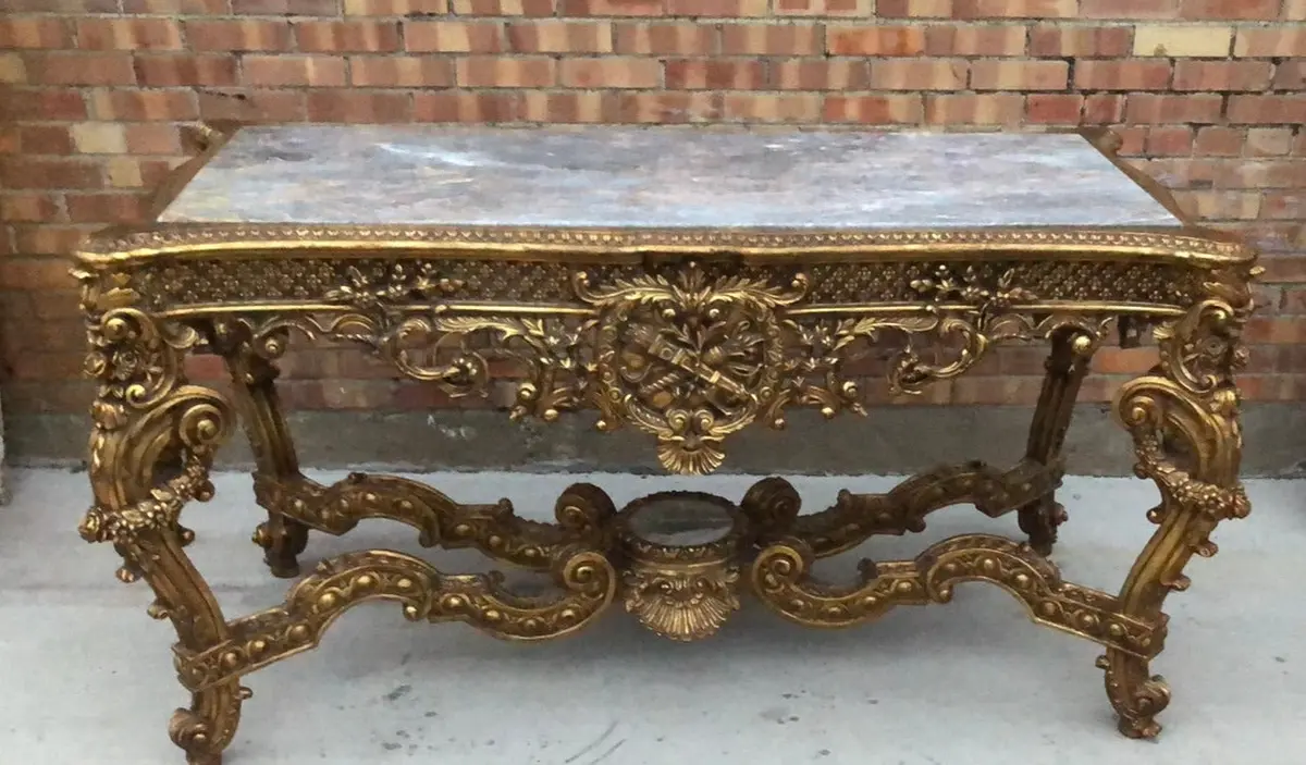 Large Gilt Baroque Marble Top Table 1