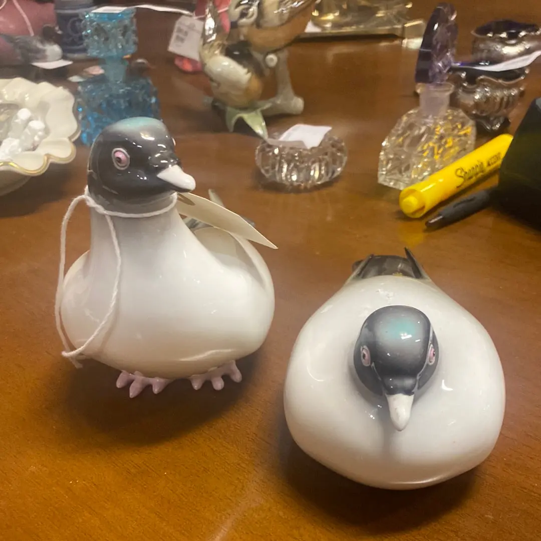 Pair Of Noritake Green And White Birds 1
