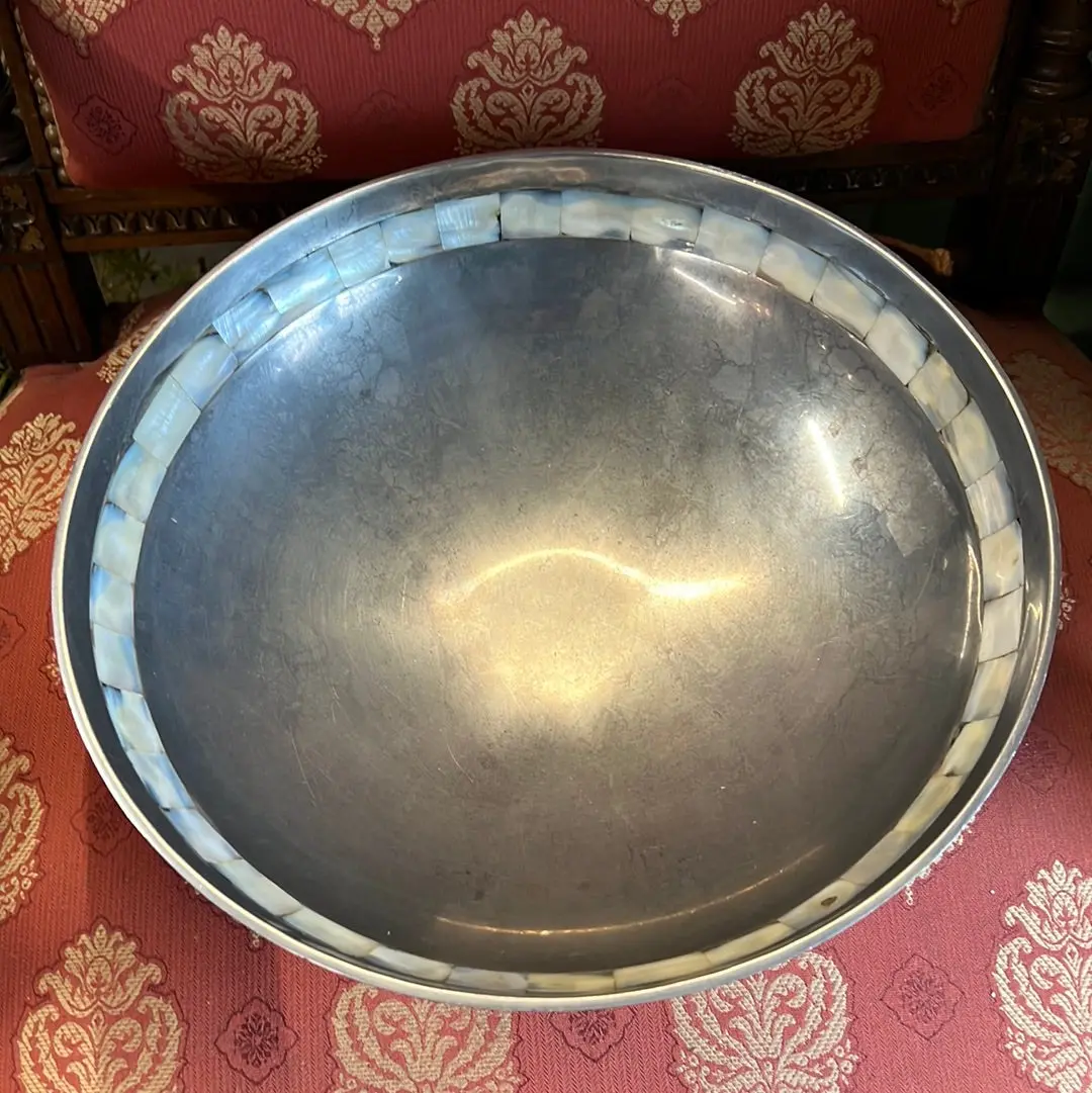 Large Towle Silverplate Bowl With Mother Of Pearl Band 1