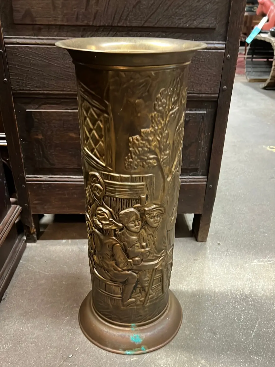 Brass Embossed Umbrella Stand With Figures 1