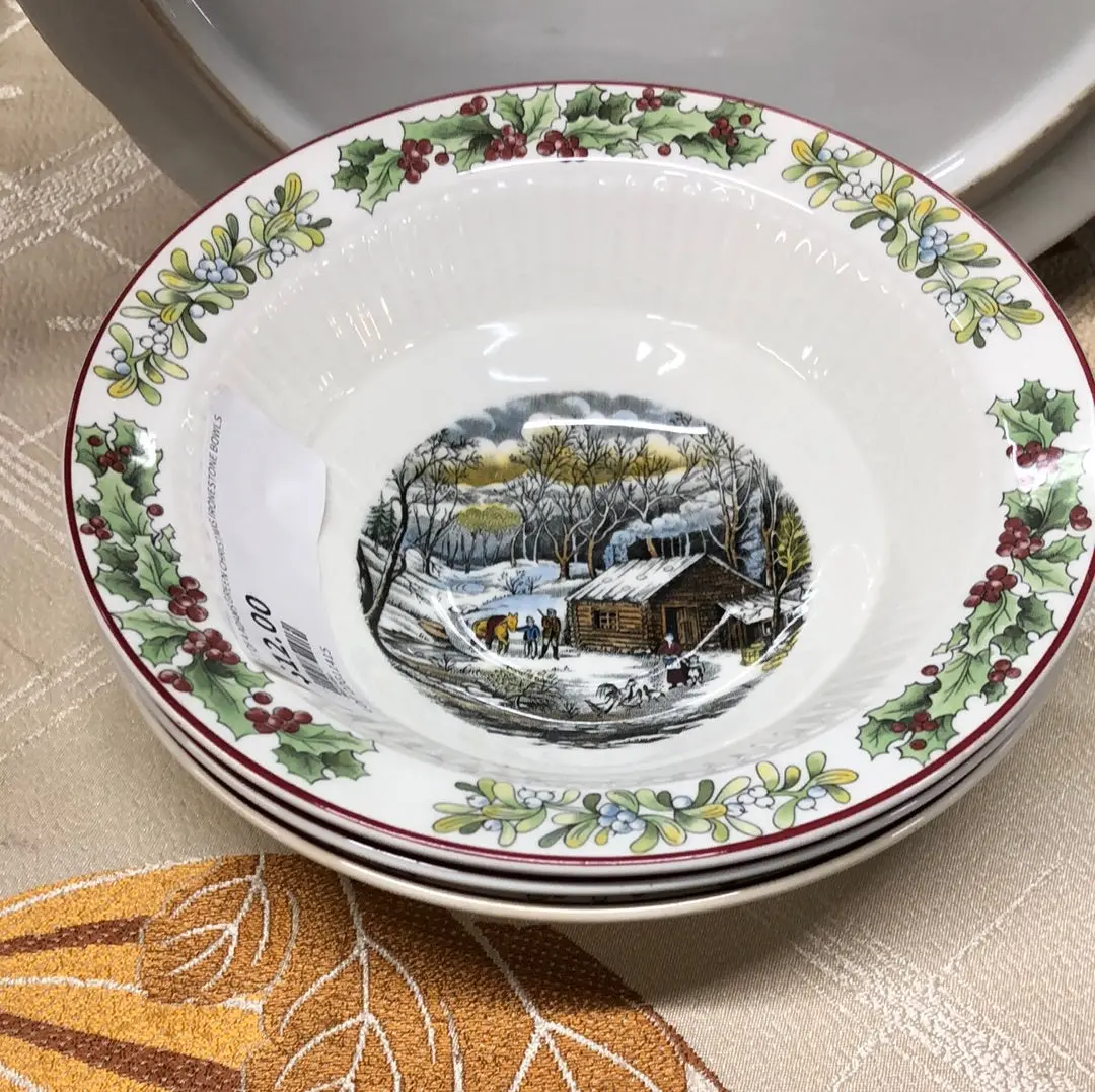Set Of 3 Adams Green Christmas Ironestone Bowls 1