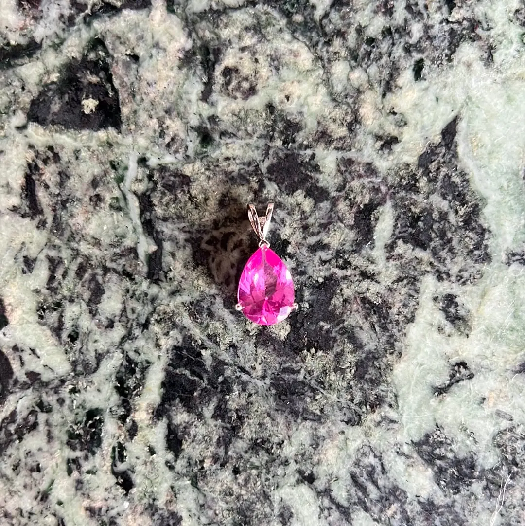 Pink Glass Gem Pedant In Sterling Silver 1