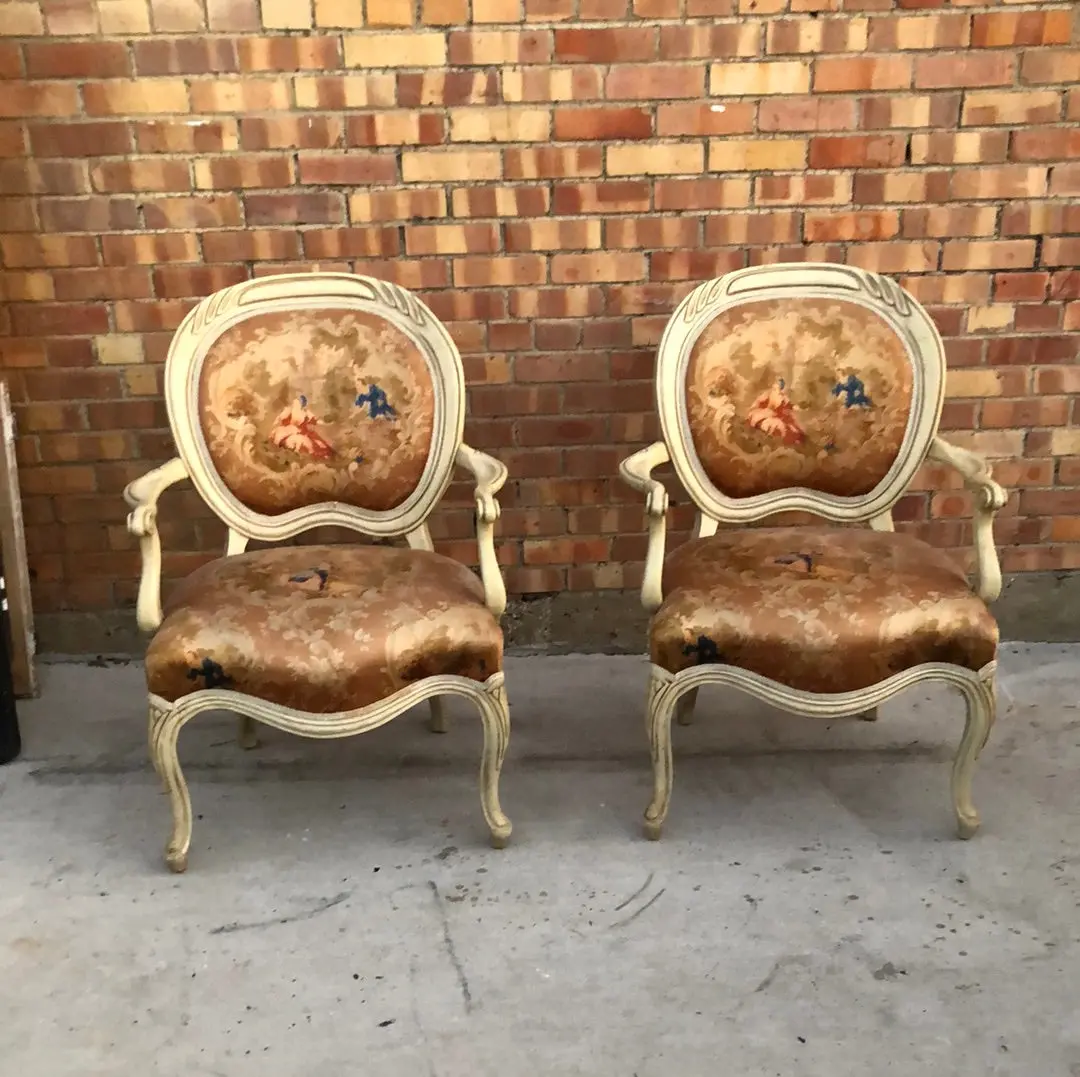 Pair Of Tapestry Back Louis Xv Painted Chairs 1