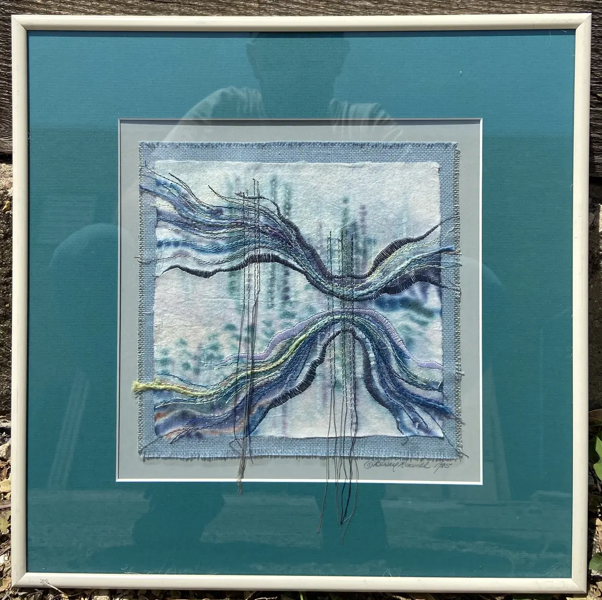 Green Matte Textile Framed Art Signed Bernie Rowell 1985 1