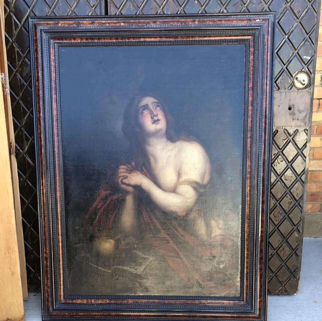Large 18Th Century Mary Magdalene Oil Painting On Canvas In 20Th C, Frame 1