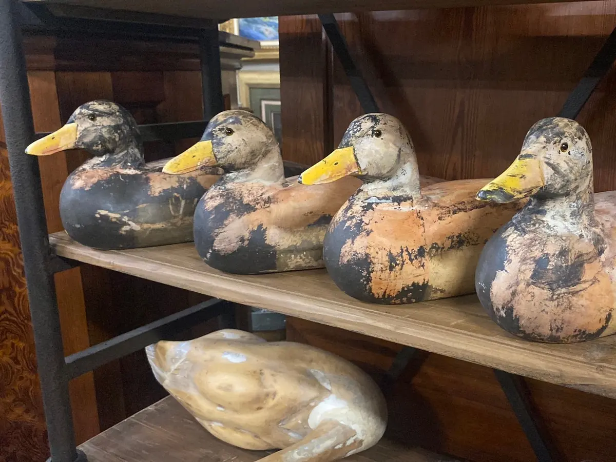 Polychrome Carved Wood Duck With Glass Eyes - Each 1