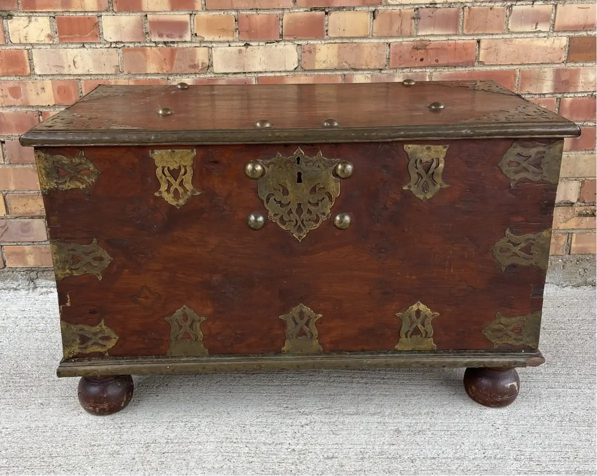 Brass Mounted Teak Indian Coffer - As Found 1