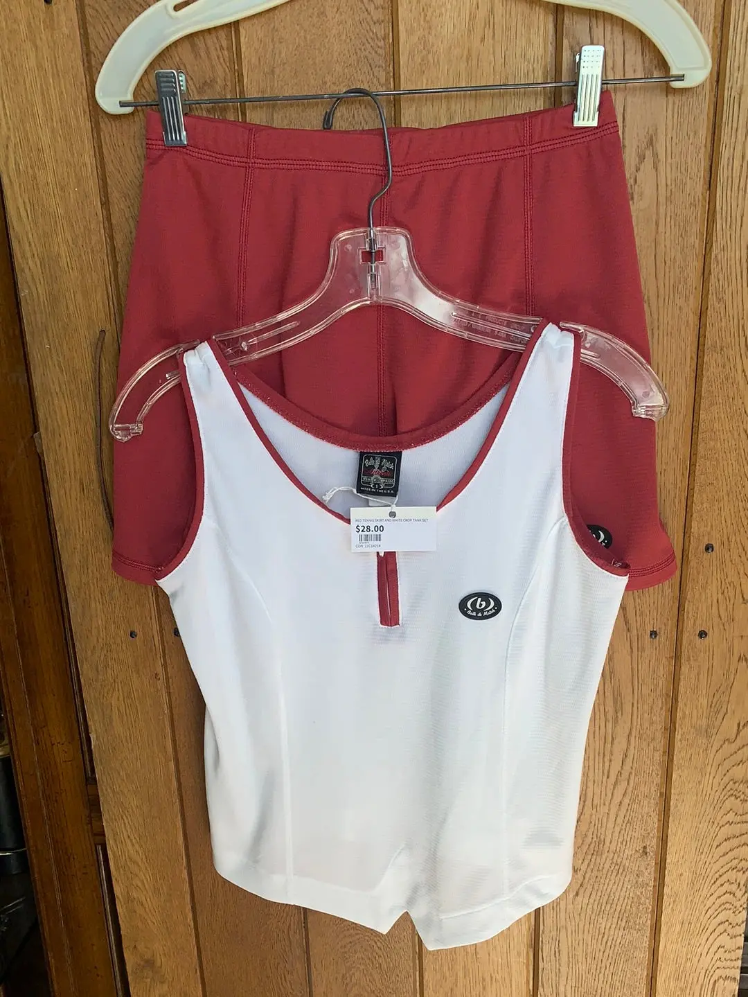 Red Tennis Skirt And White Crop Tank Set 1