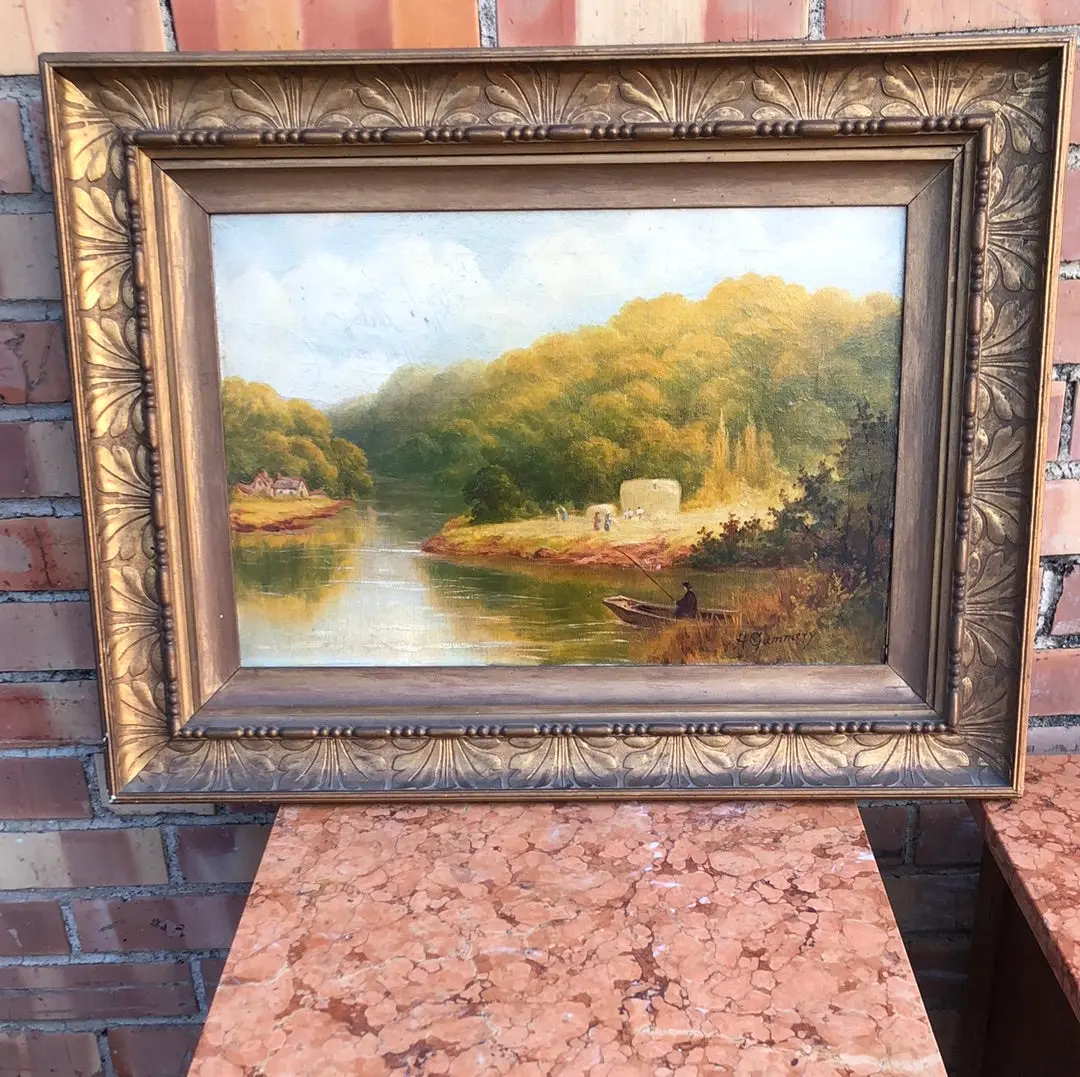 English Landscape Oil Painting Signed Henry Gummery"On The Severn Near Arley" 1