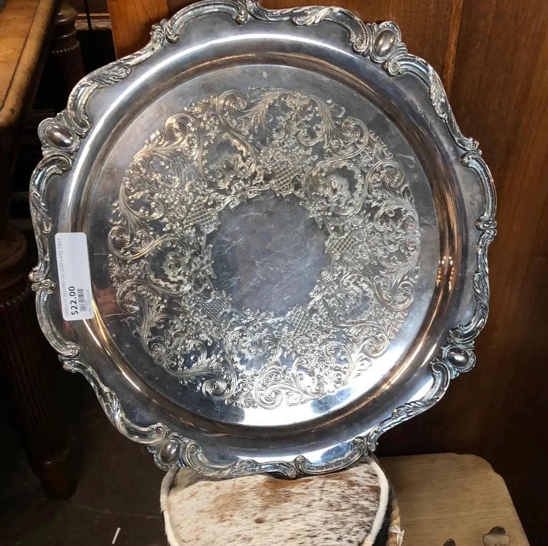 Ornate Round Silverplate Tray 1