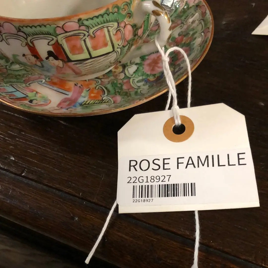 * Set Of Six Rose Famille Coffee Cups With Saucers Added To Sold Lot 1