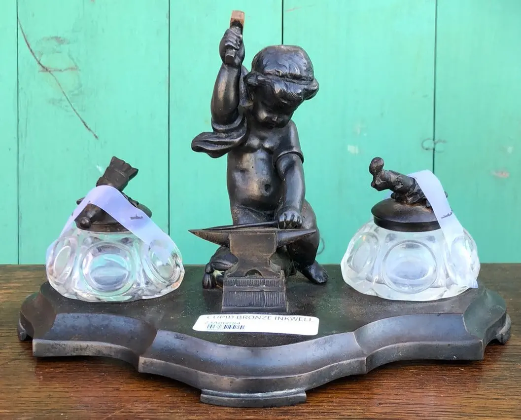 Cupid Bronze Finish Inkwell 1