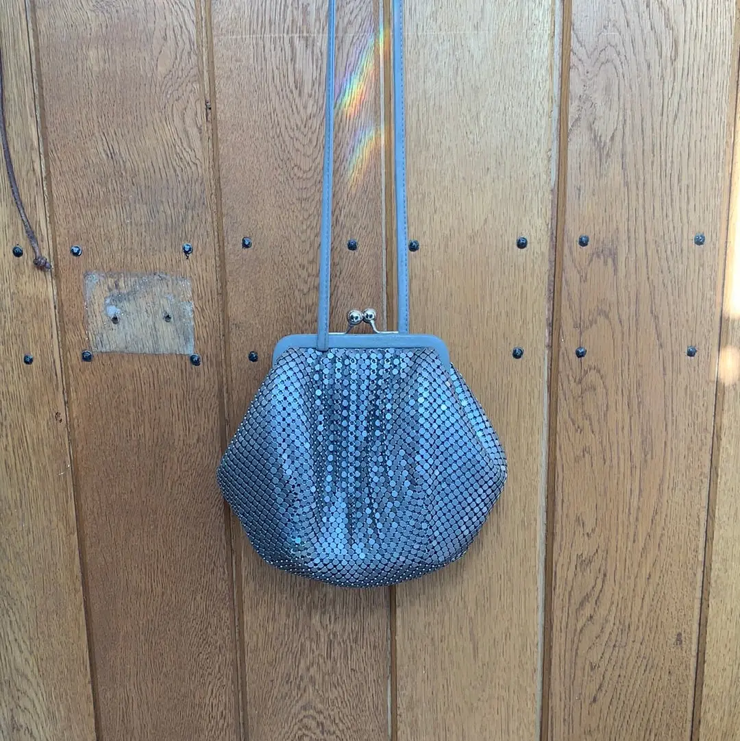 Pewter Color Chainmail Purse With Long Strap 1