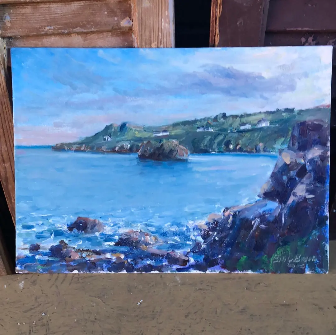 Unframed Oil Painting Of A Lake 1