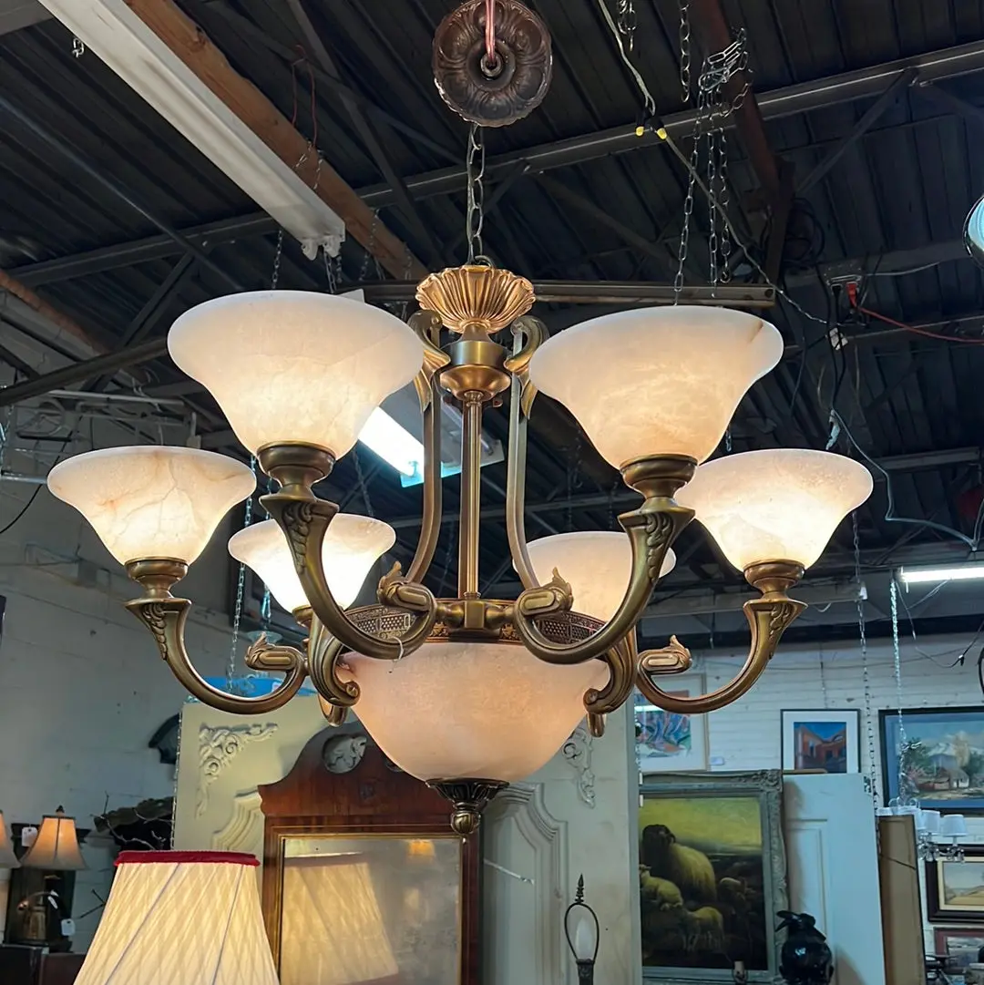Seven Light Bronze Chandelier With Alabaster 1