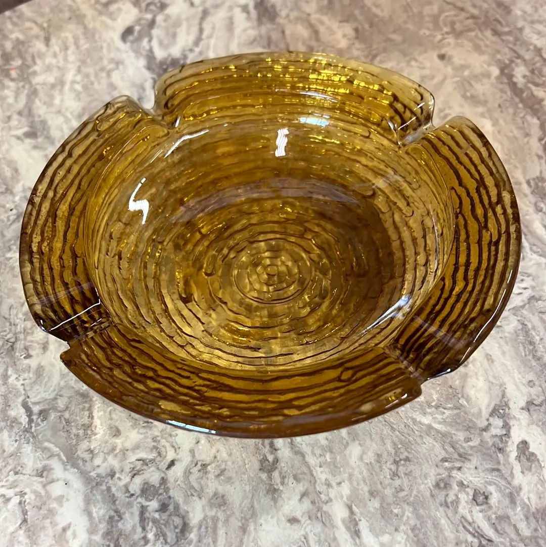 Large Yellow Swirly Glass Ashtray 1