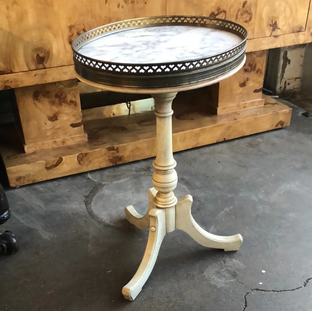 Tripod Base Taboret With Marble Top And Brass Gallery 1
