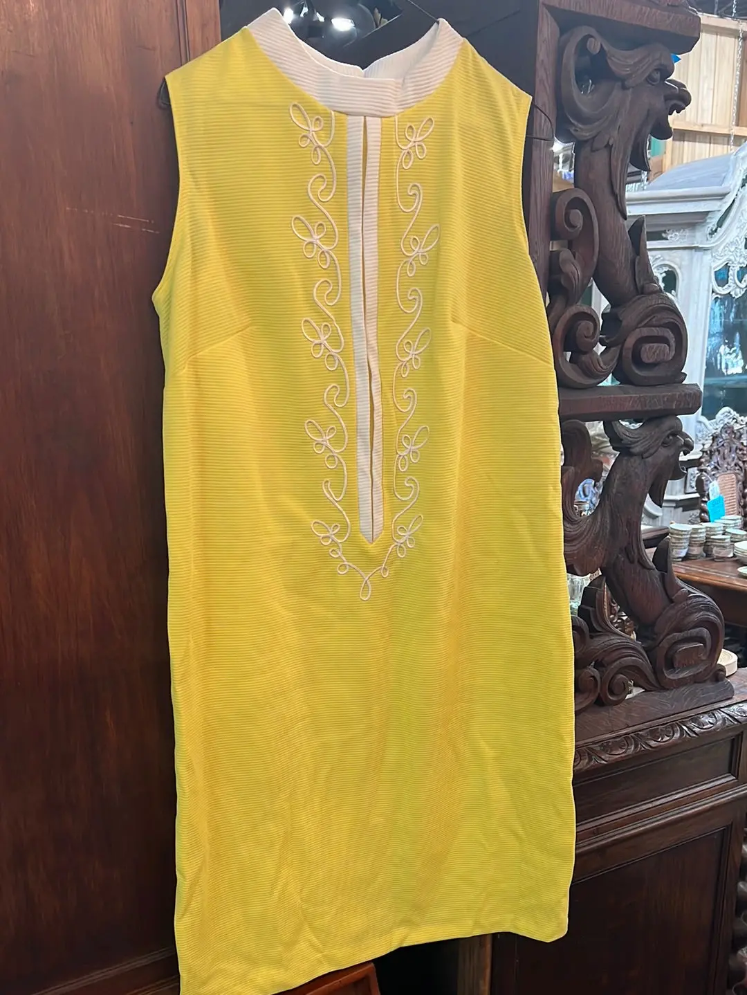 Bright Yellow Tank Dress With White Trim 1