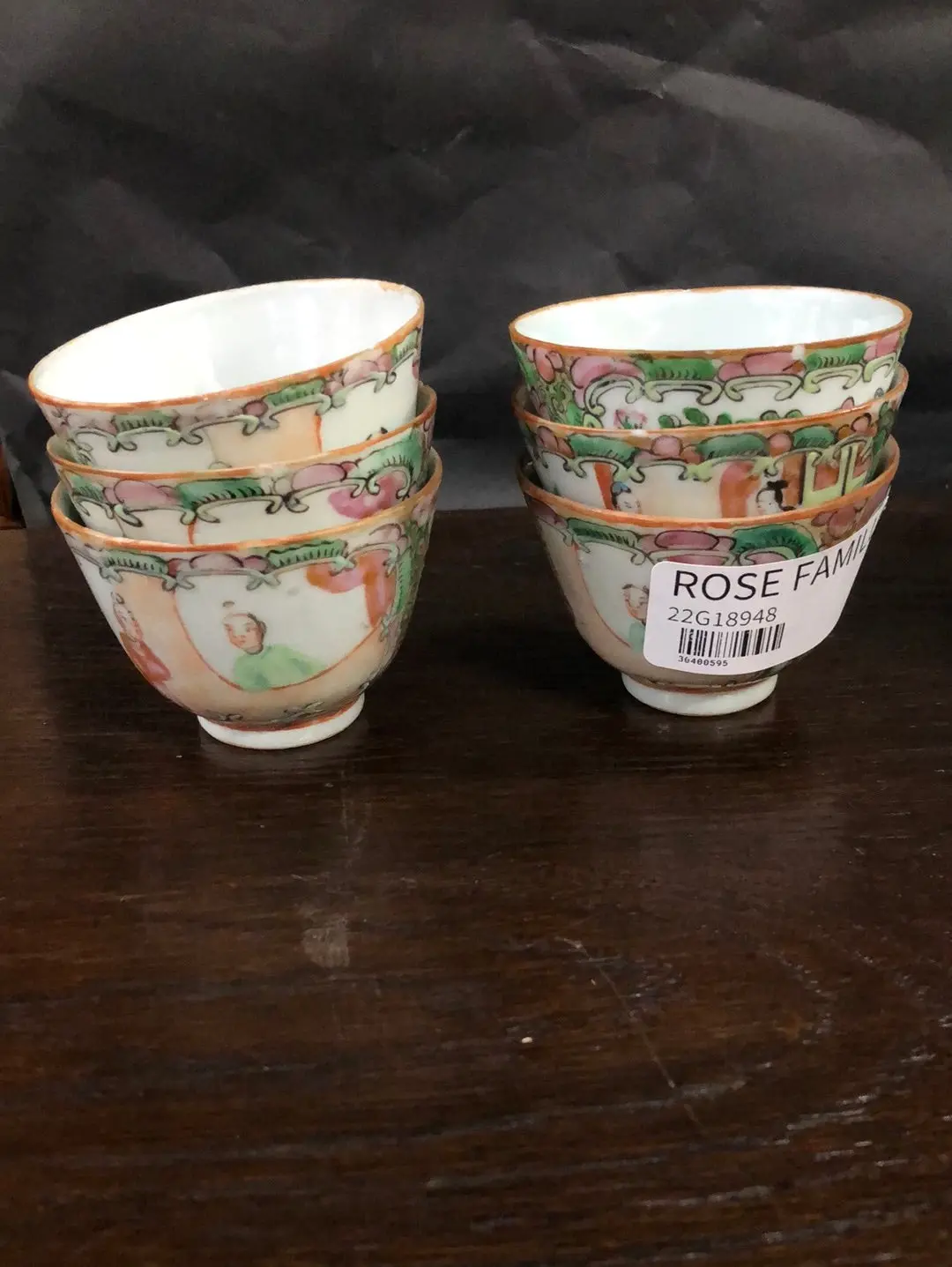 * Set Of Six Rose Famille Tea Cups Added To Sold Lot 1