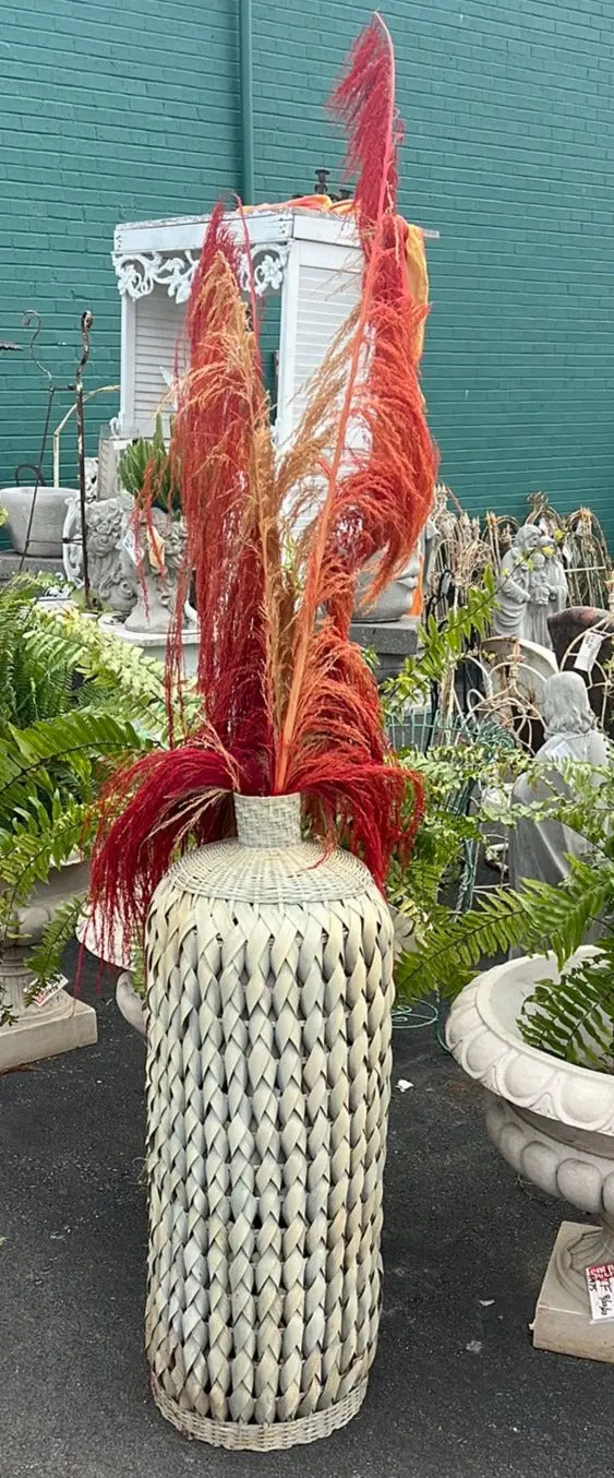 Huge Woven Floor Vase With Colorful Pampas - As Found 1