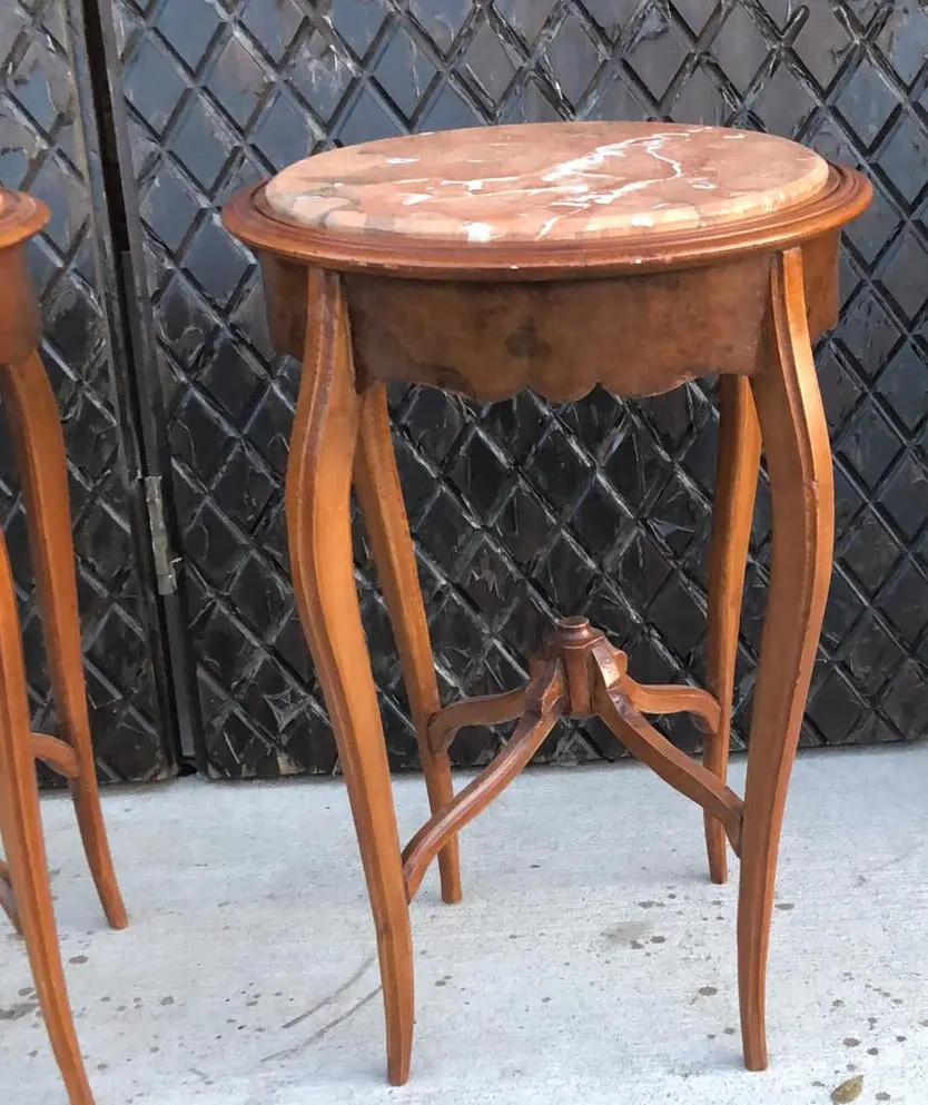 Pair Of Louis Xv Mahogany Marble Top Occassional Tables - As Found 1