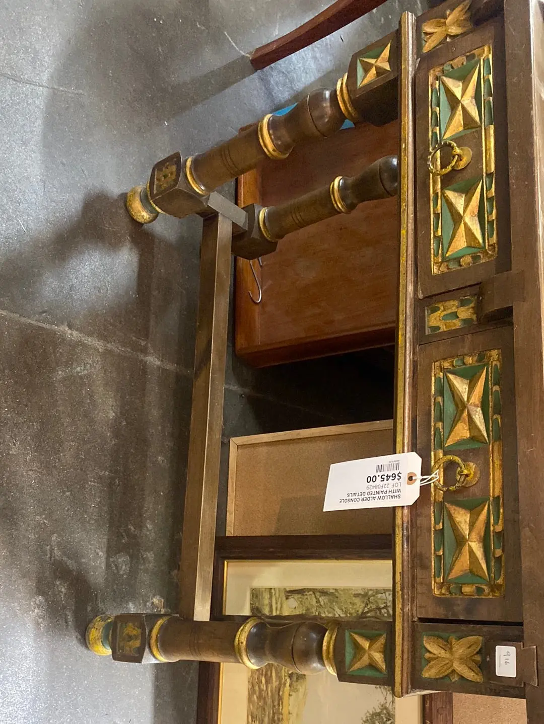 Shallow Alder Console With Painted Details 1