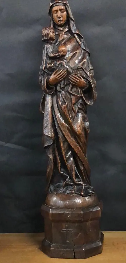 Carved Madonna And Child Small Statue 1