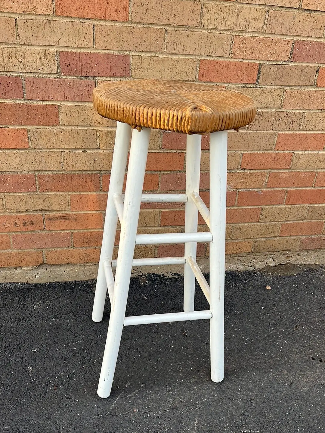 White Painted Rush Seat Bar Stool 1