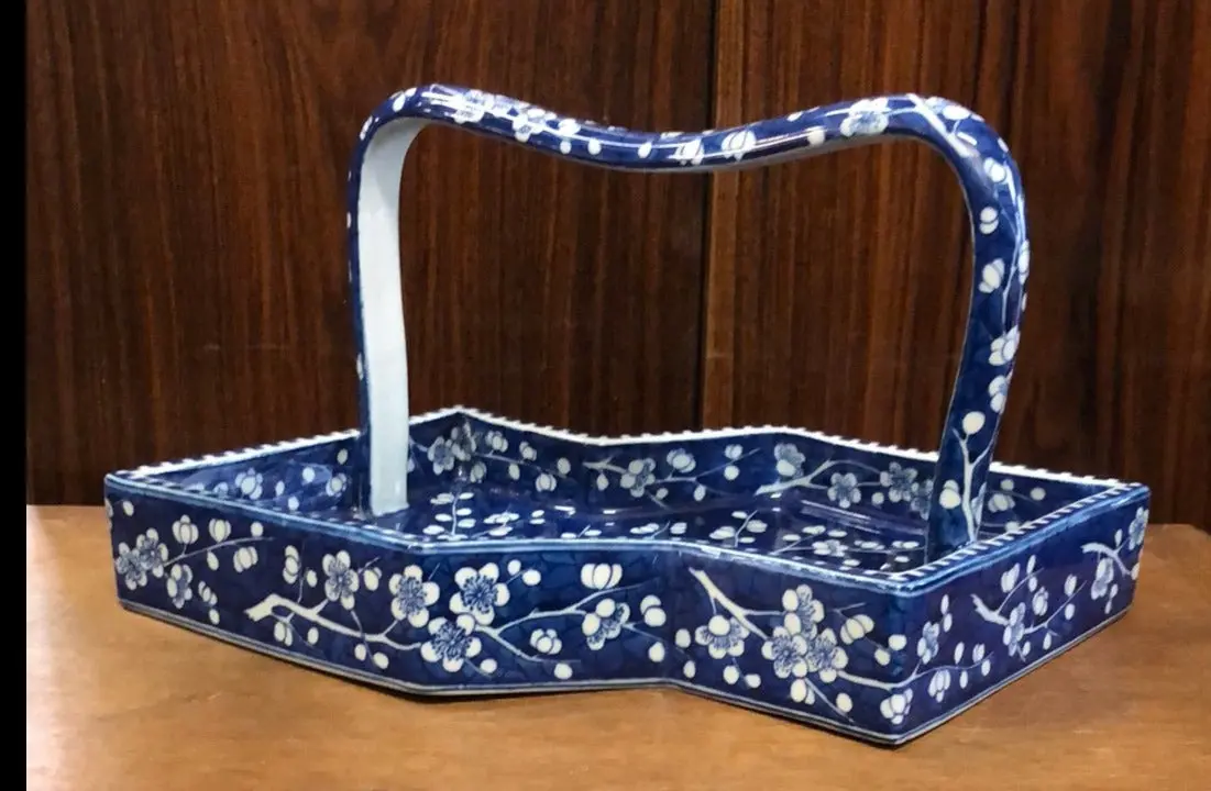 Blue And White Porcelain Basket By Gump 1