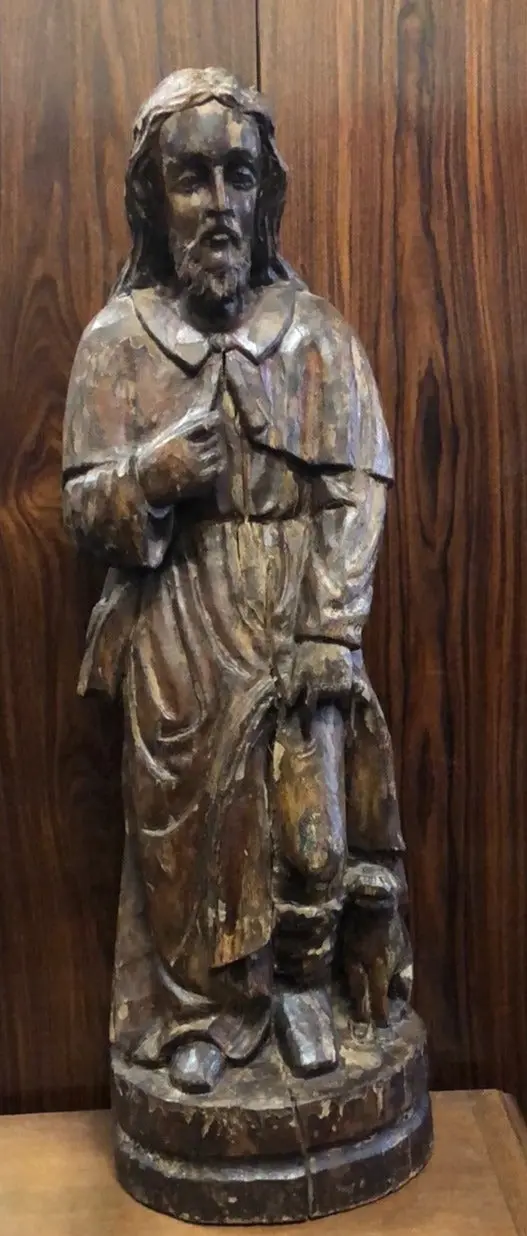 Carved Wood Statue Of St Roch-Patron Saint Of Plaque Victims 1