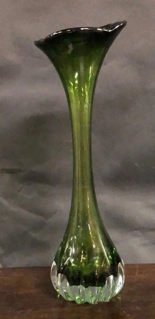 Tall Green Art Glass Vase 1