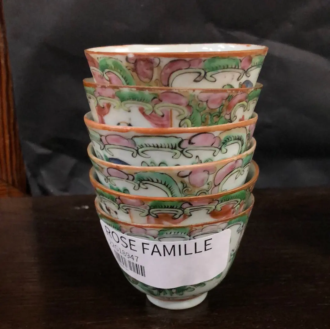 * Set Of Six Rose Famille Teacups Added To Sold Lot 1