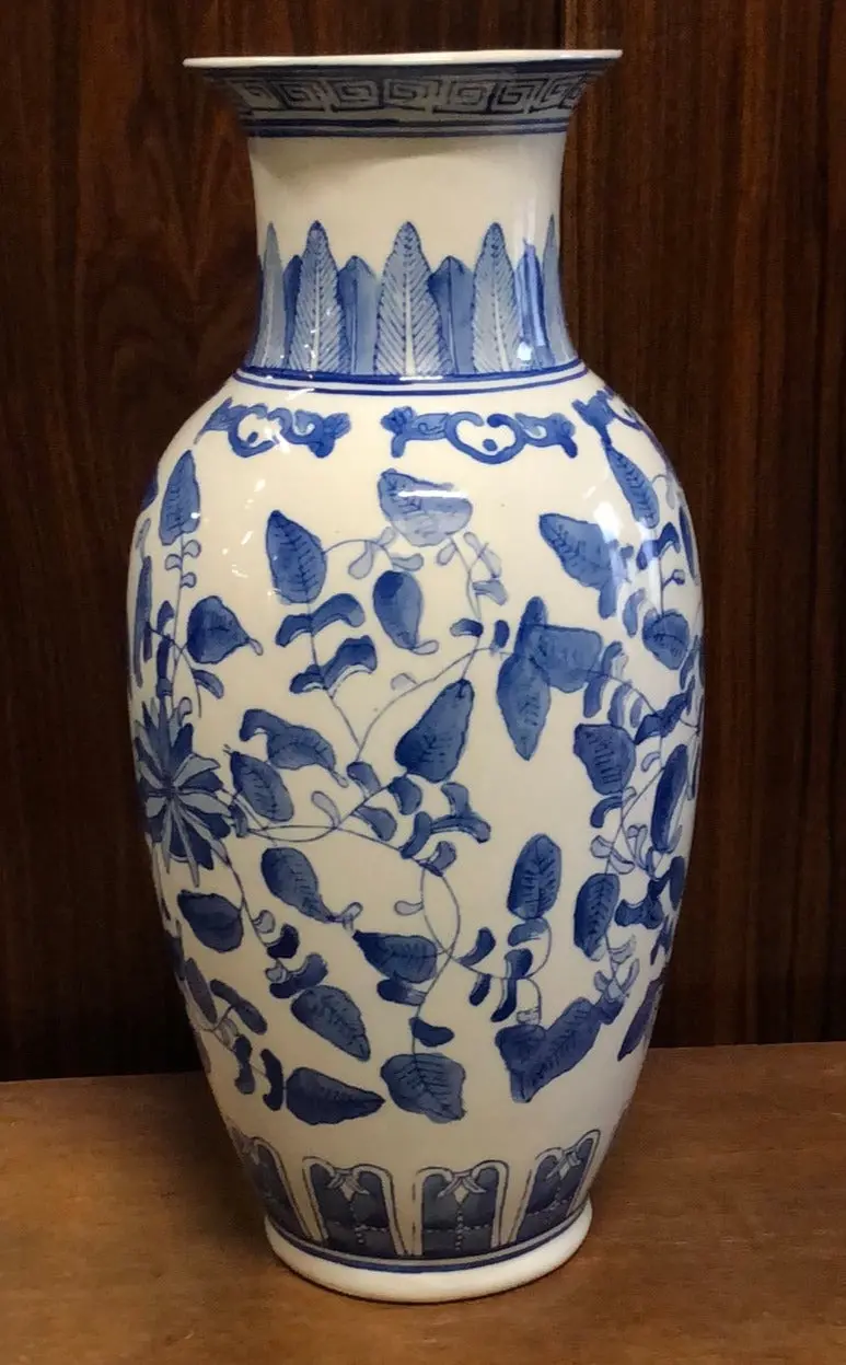 Tall Blue And White Asian  Vase 1