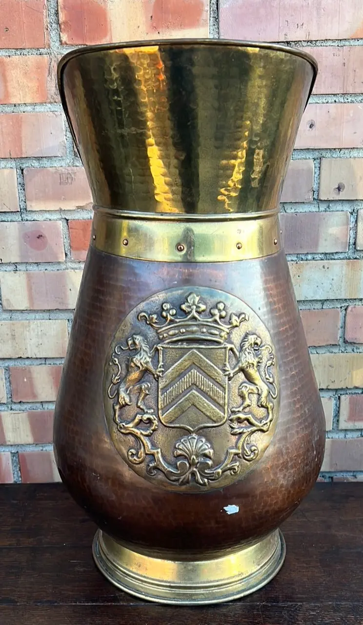 Large Copper With Brass Crest Umbrella Holder 1
