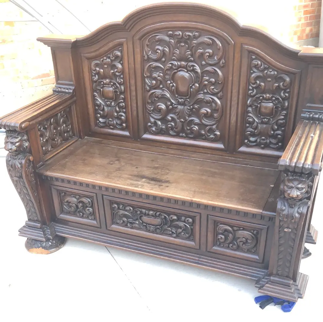 Restored Hall Bench With Carved Arched Back 1