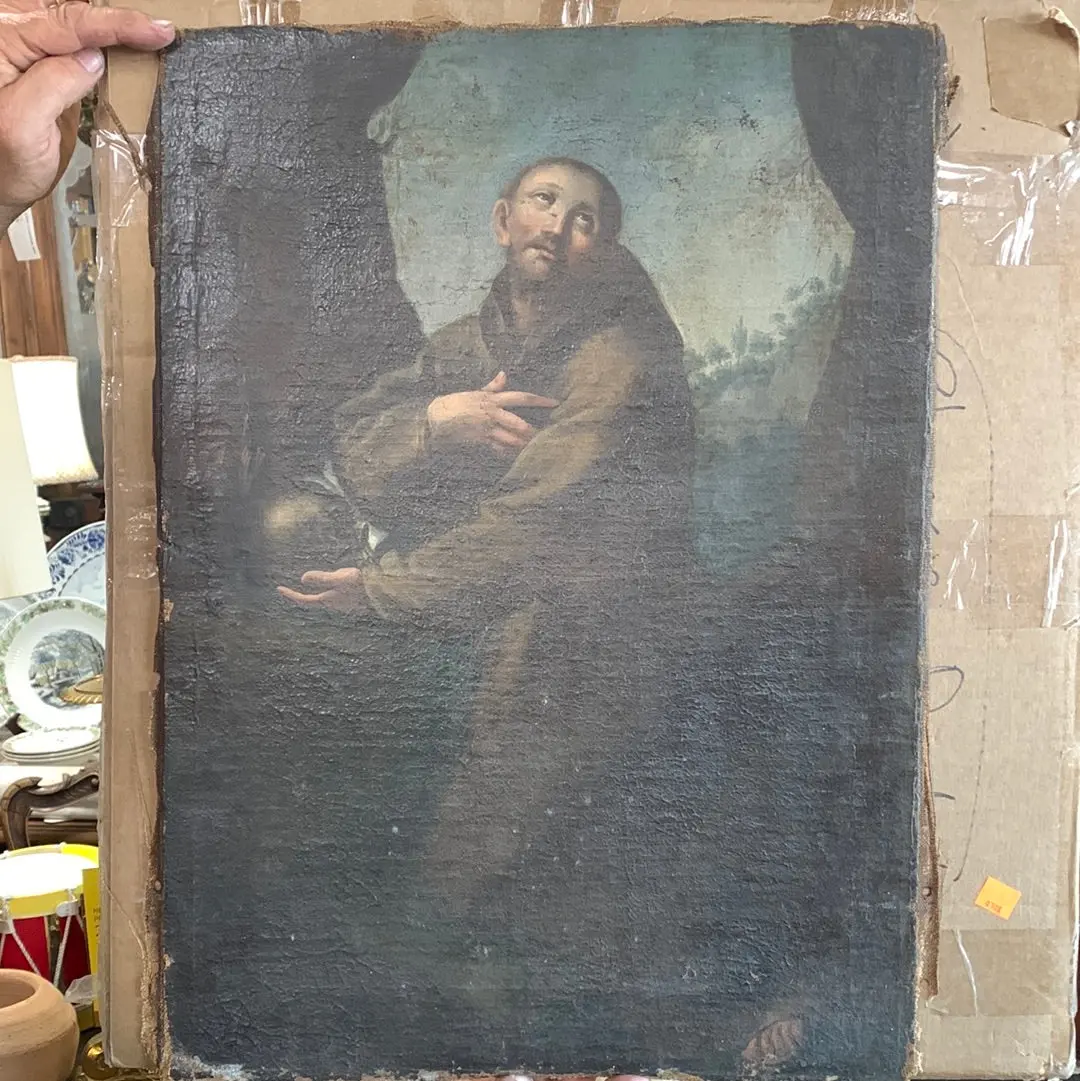Unframed 18Th Century Oil Painting Of A Benedictine Monk 1