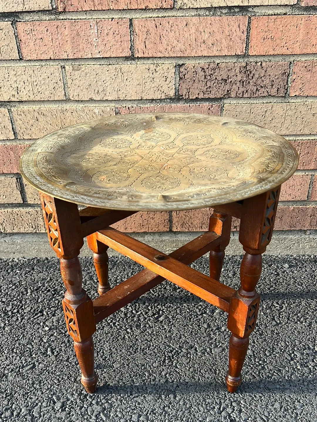 Brass Tray Top Taboret With Folding Base 1
