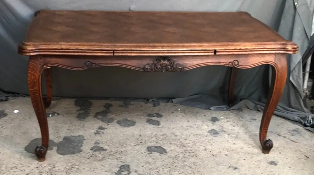 Louis Xv  Parquetry Top Oak Drawleaf Table -As Found 1