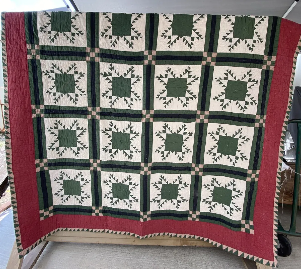 Red And Green Hand Stitched Southwestern Style Quilt 1