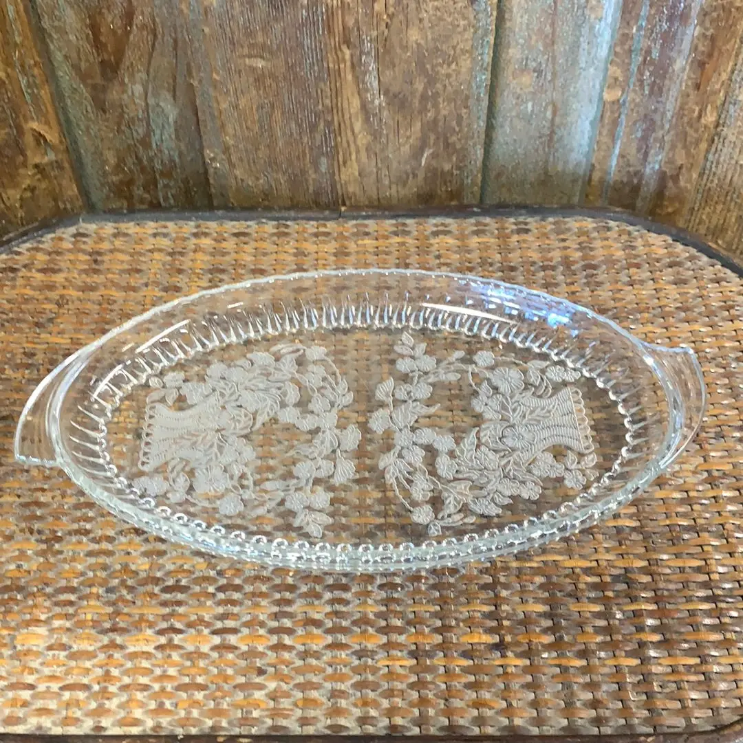 Small Oval Clear Glass Tray With Floral Design 1