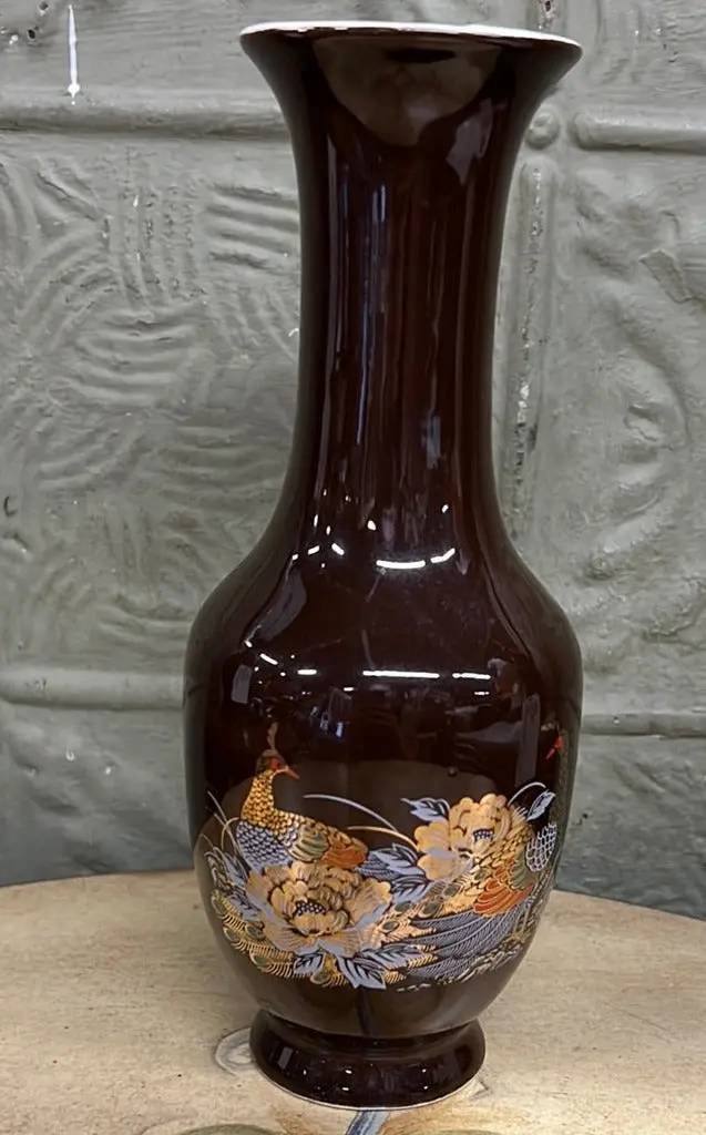 Brown Peacock Design Vase 1