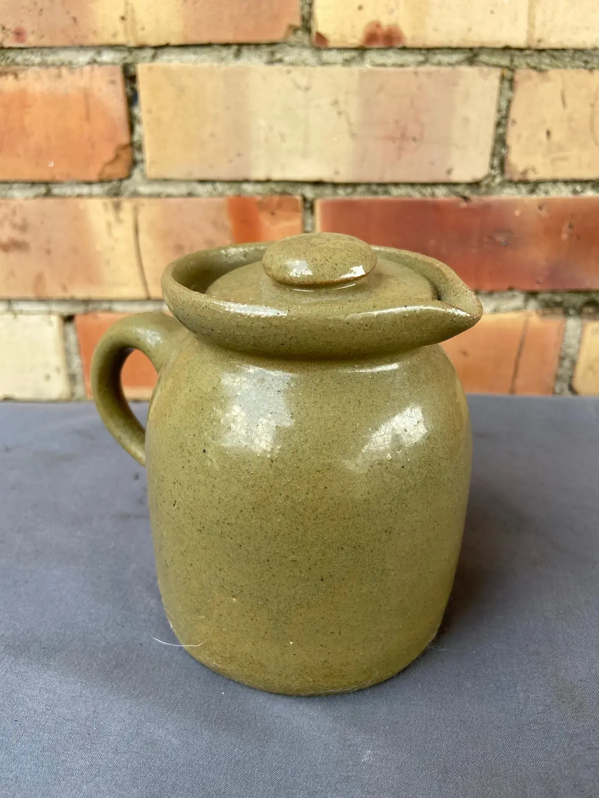 Green Signed Glazed Pottery Creamer 1