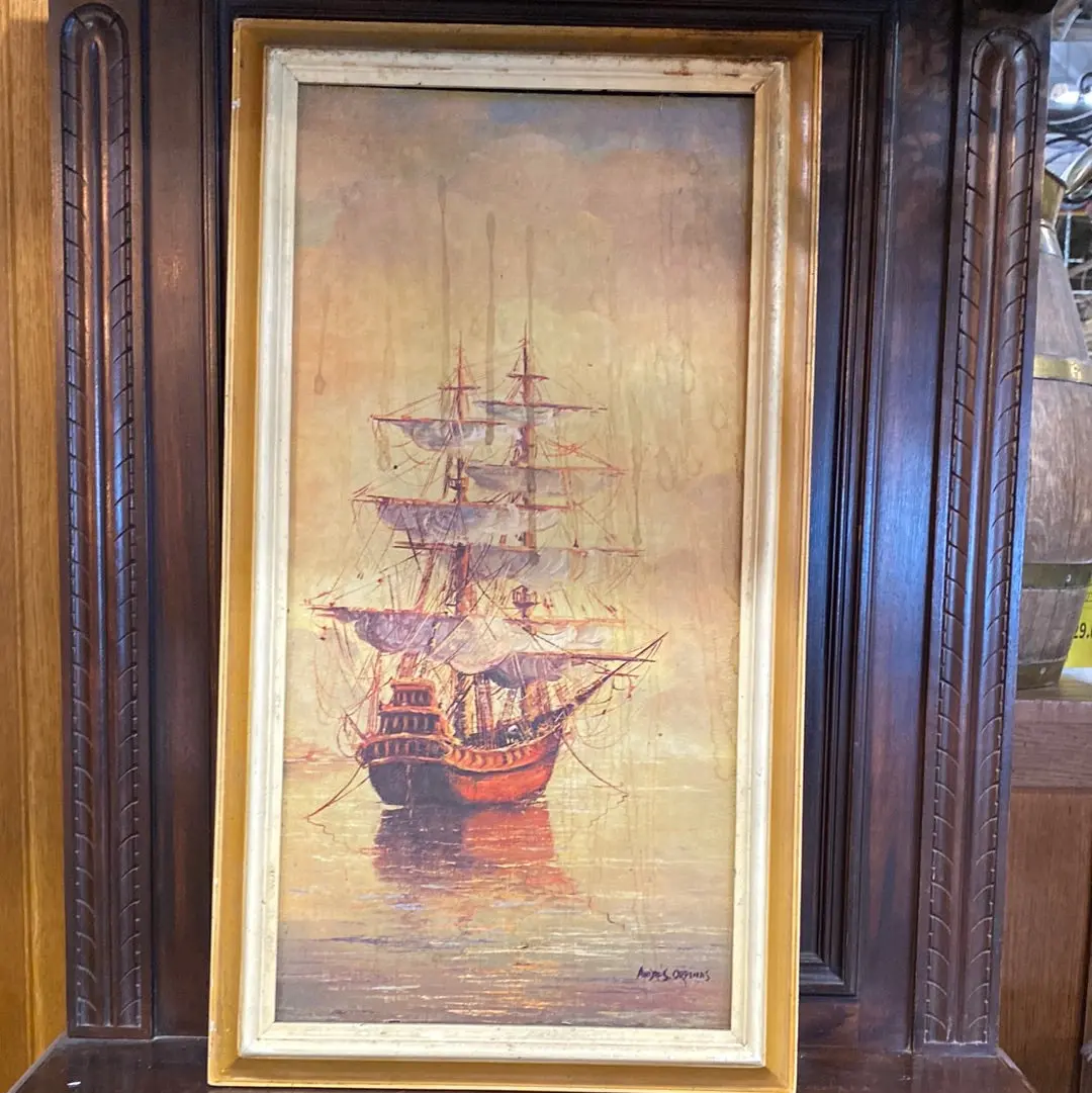 Vintage 60' Sail Boat Vertical Print In Painted Frame 1
