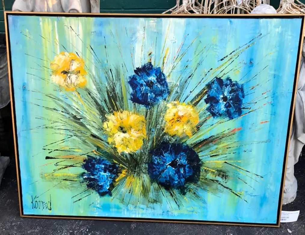 Large 70'S Abstract Floral Oil Painting 1