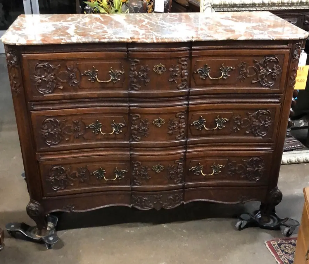 Marble Top Large French Oak Chest 1