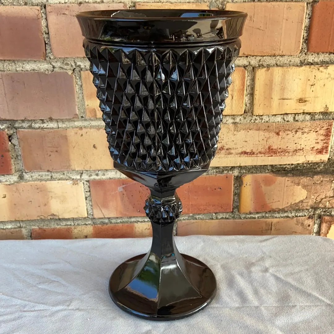 Tall Amethyst Pressed Glass Footed Vase 1