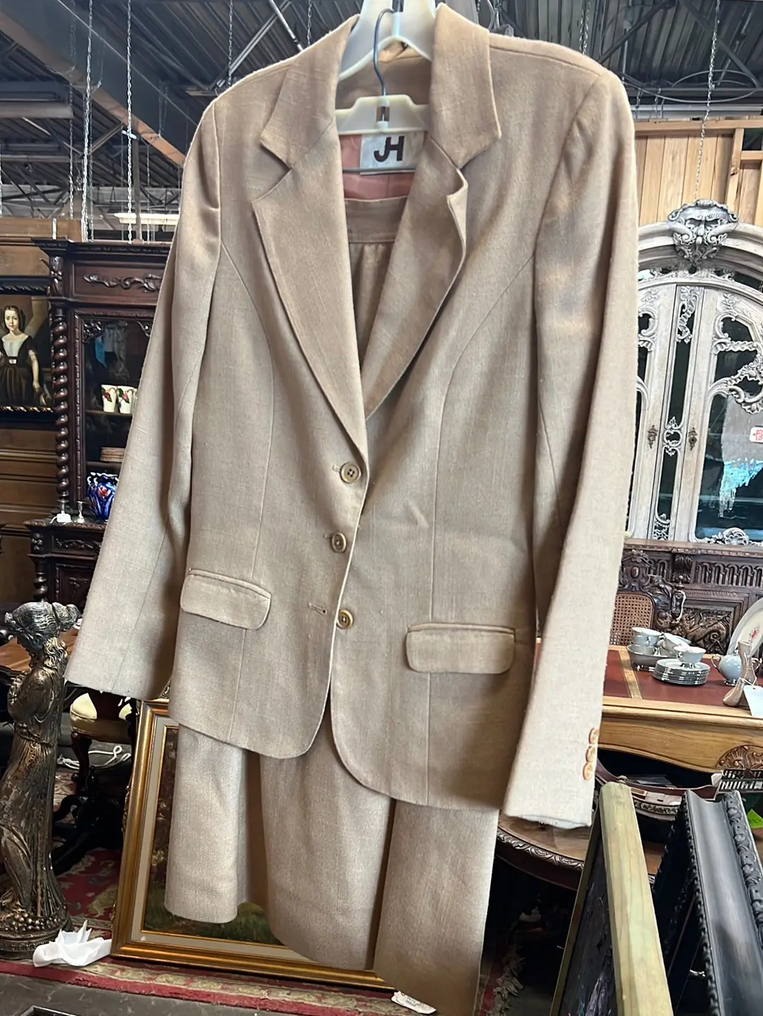Tan Skirt And Blazer 2-Piece Suit Set 1