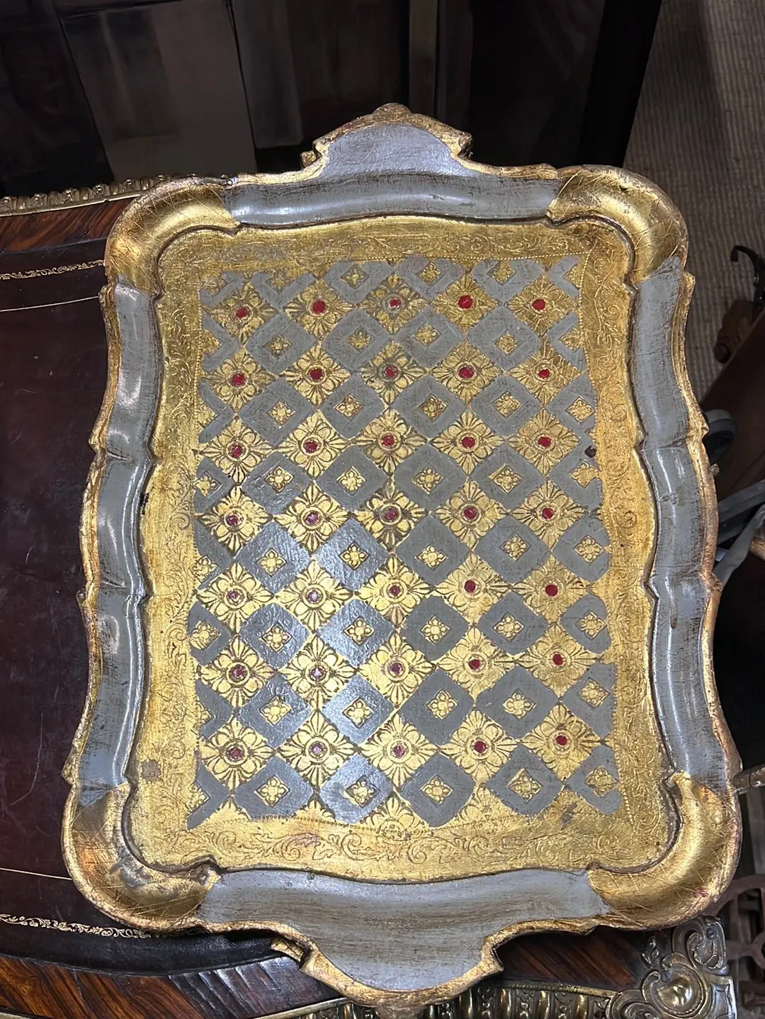 Large Grey And Gold Florentine Tray 1